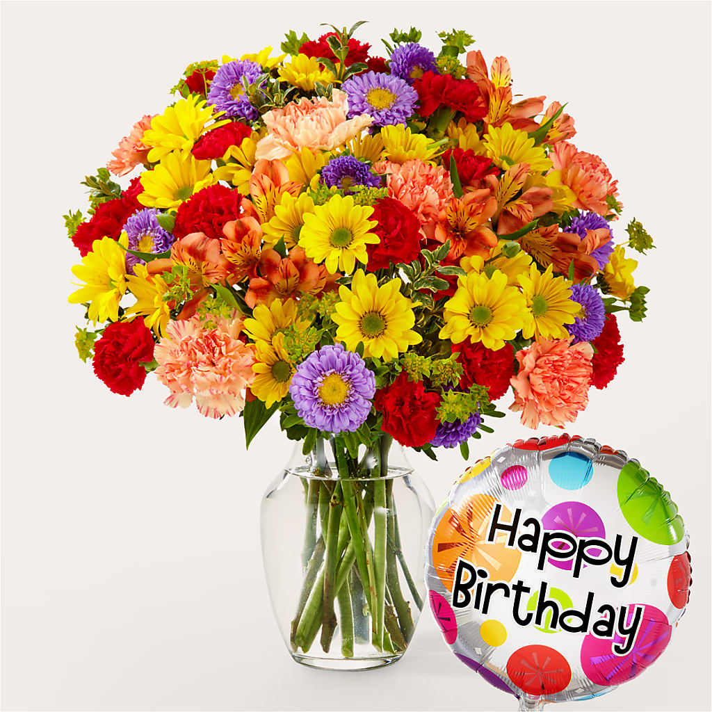 Kaleidoscope Bouquet with Birthday Balloon – Deux Gars Des Fleurs, Sorel PQ