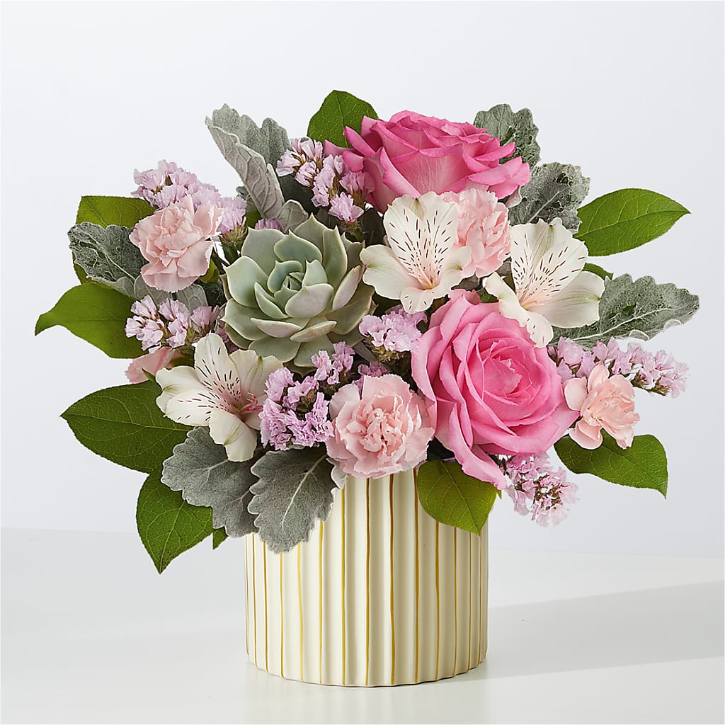 Dusty Rose Bouquet with Ivory Vase – Deux Gars Des Fleurs, Sorel PQ