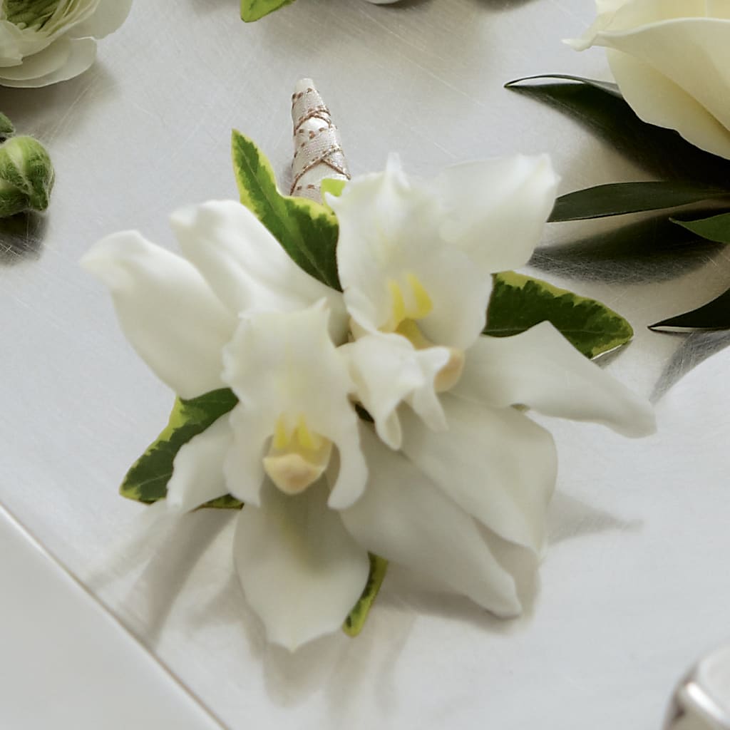 White Mini Cymbidium Boutonniere – Deux Gars Des Fleurs, Sorel PQ