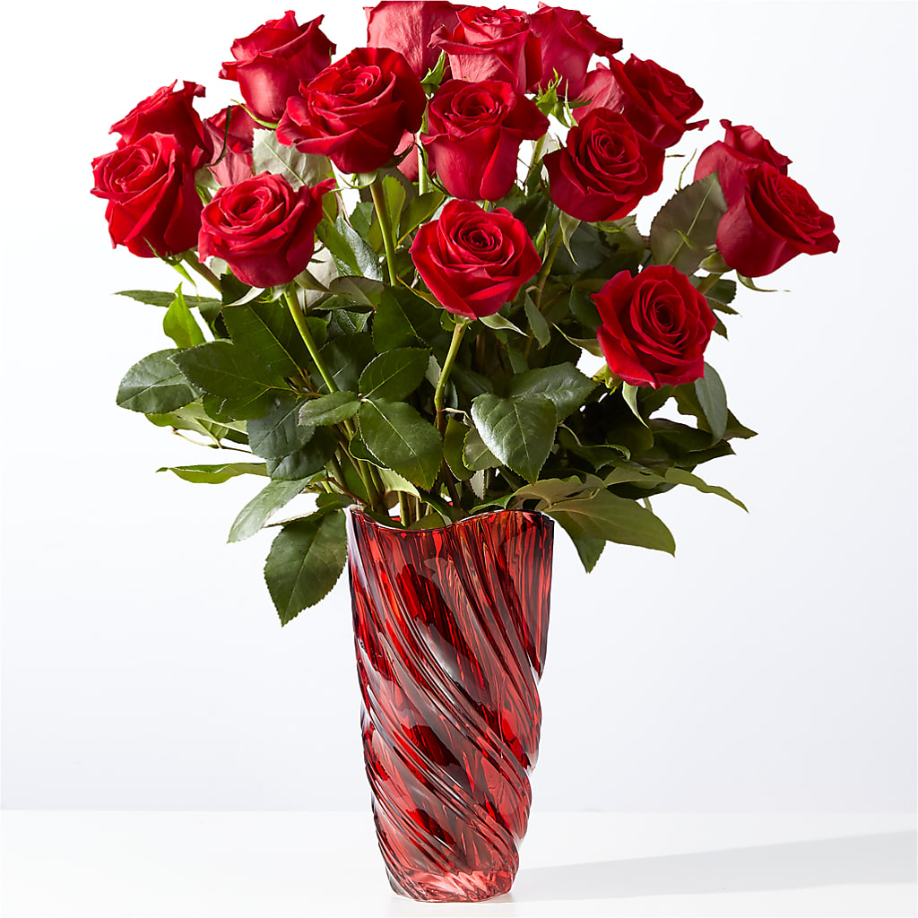 Classic Love Red Rose Bouquet with Luxe Swirl Vase